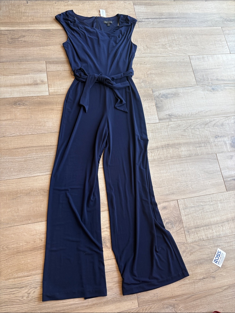 connected apparel Navy Sleeveless Wide-Leg Jumpsuit with Waist Tie